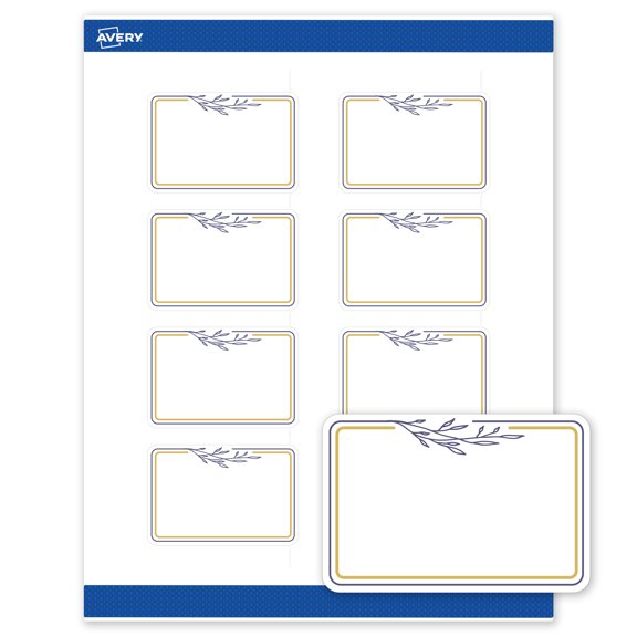 Avery Labels, 2" x 3", Matte White, Gold & Navy Border/Florals
