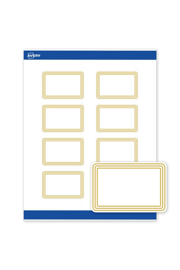 Labels, 2" x 3", Matte White, Multi-Lined Gold Border