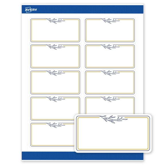 Avery Labels, 2" x 4", Matte White, Gold & Navy Border/Florals