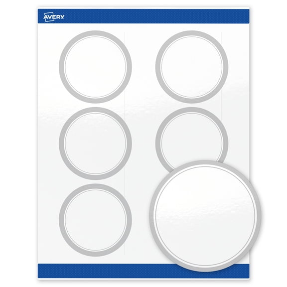 Avery Labels, 3" Diameter, Glossy White, Silver Mirror Metallic