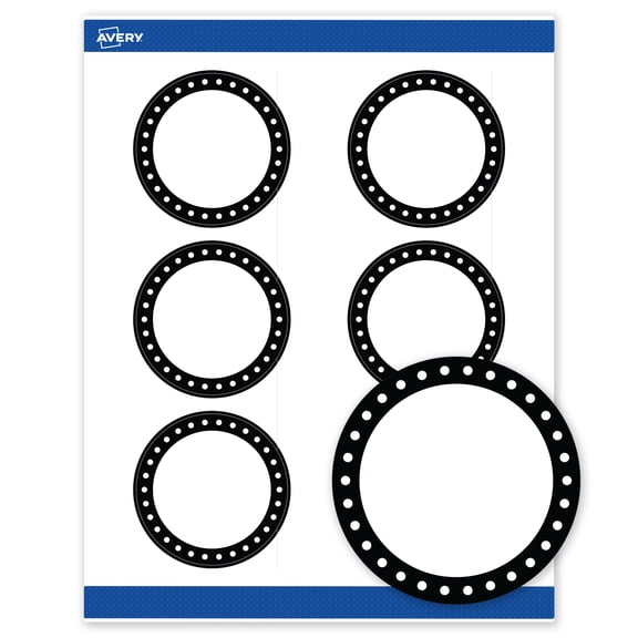 Avery Labels, 3" Diameter, Matte White, Black & White Polka Dots