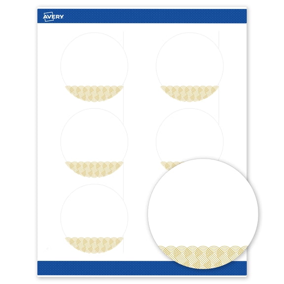 Avery Labels, 3" Diameter, Matte White, Gold Lace Trim