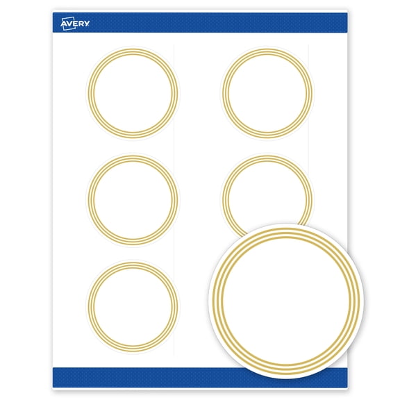 Avery Labels, 3" Diameter, Matte White, Multi-Lined Gold Border