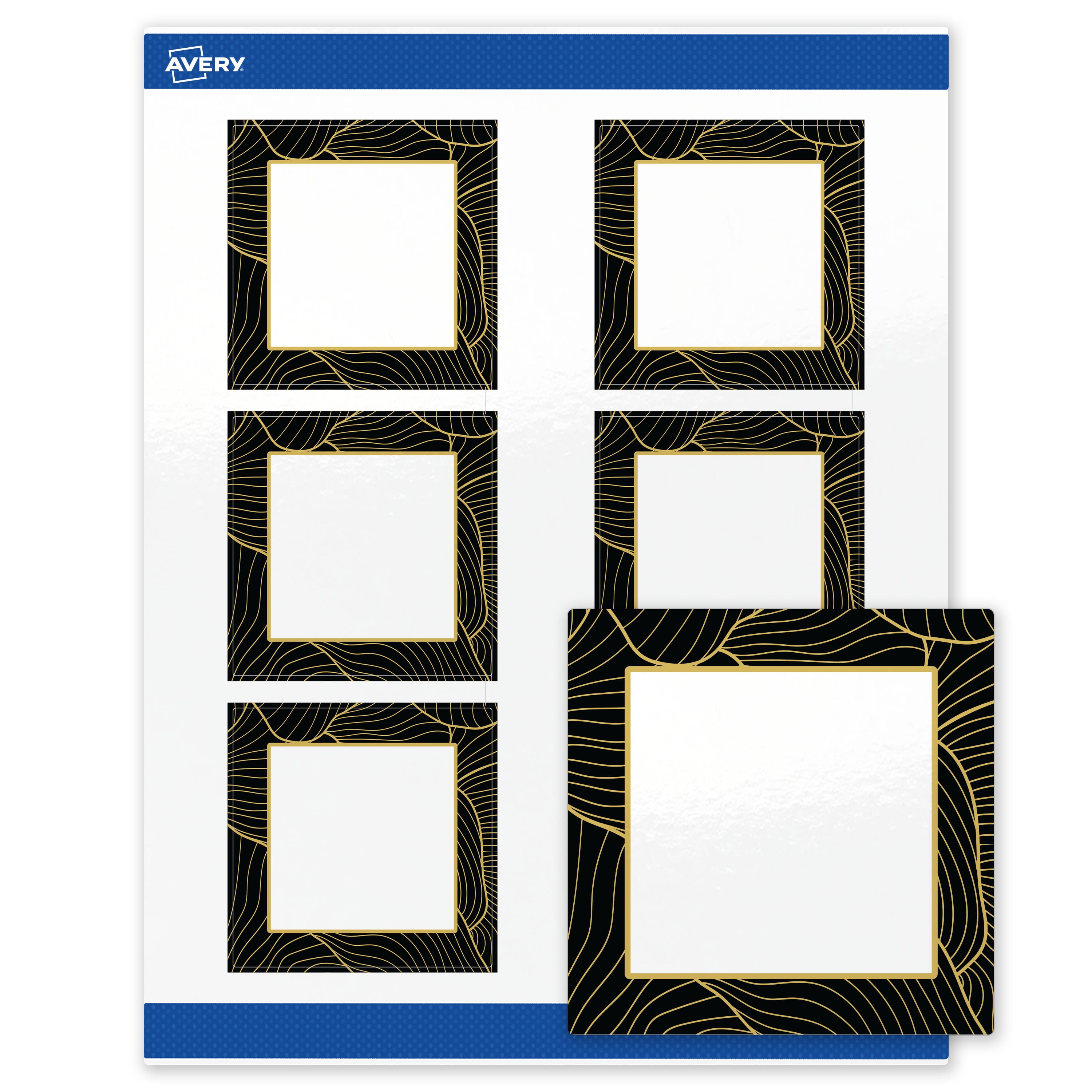 Avery Labels, 3" x 3", Glossy White, Black Border/Gold Veins