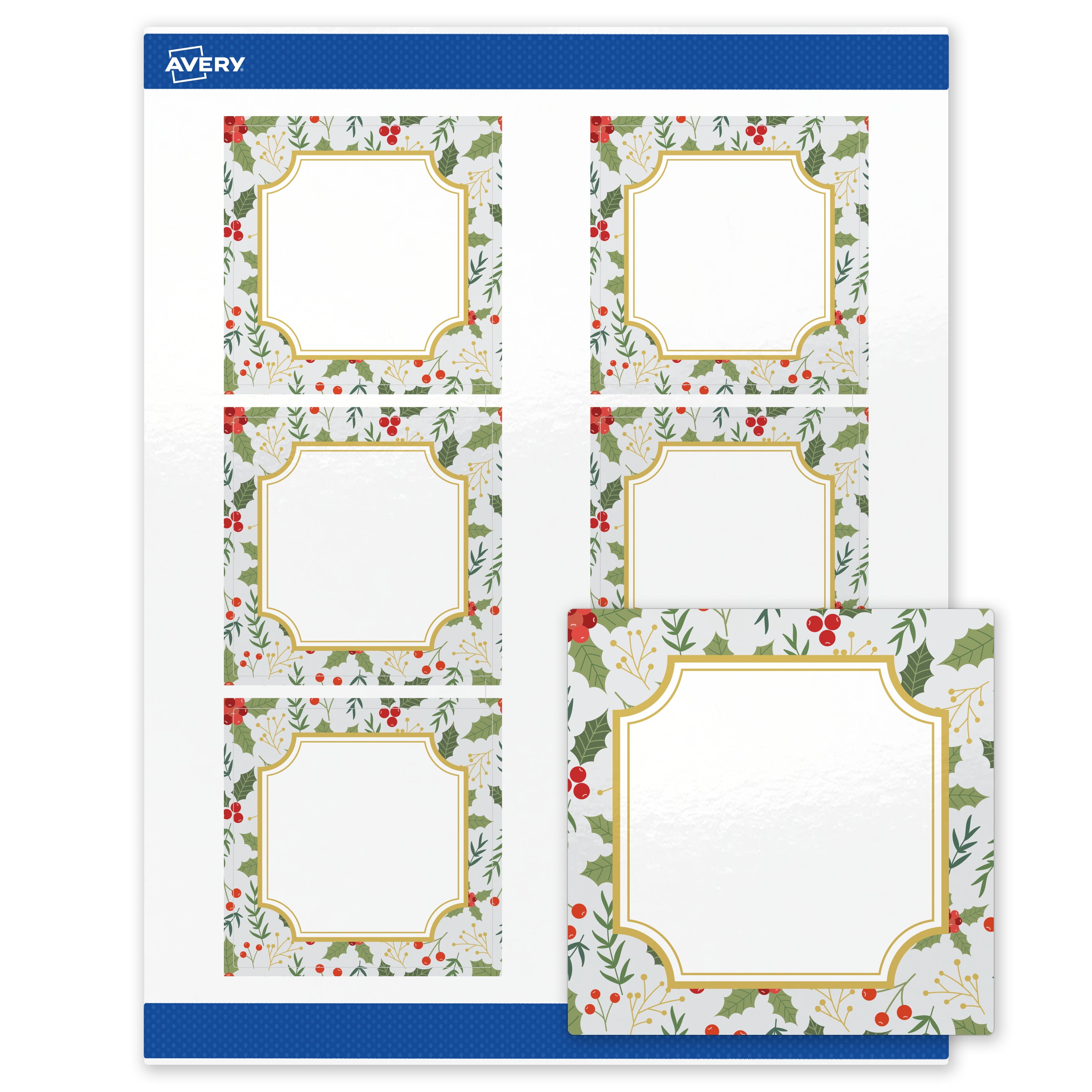Avery Labels, 3" x 3", Glossy White, Blue/Metallic Gold Frame