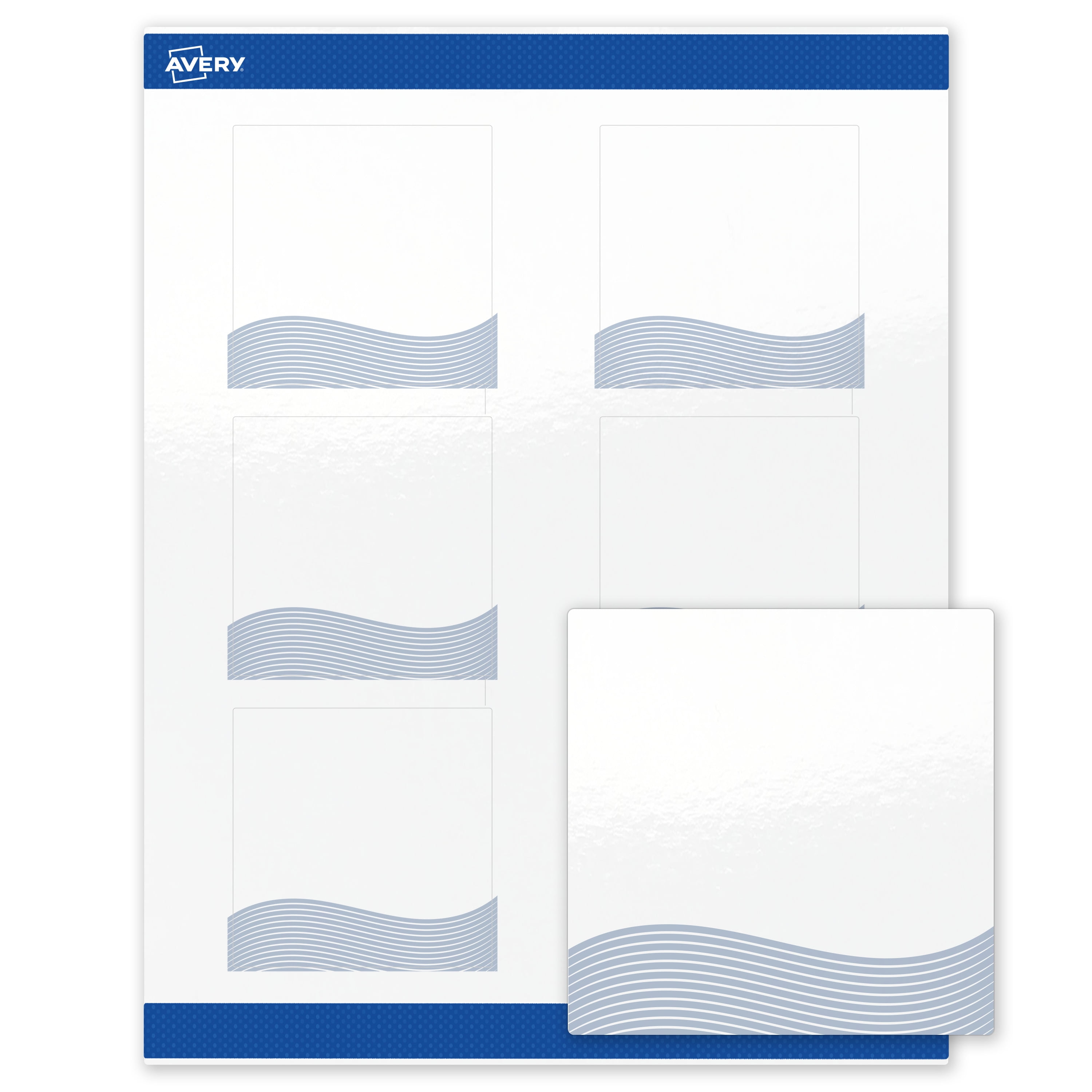Avery Labels, 3" x 3", Glossy White, Blue Waves Design
