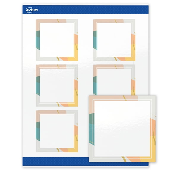 Avery Labels, 3" x 3", Glossy White, Color Block/Gold Veins