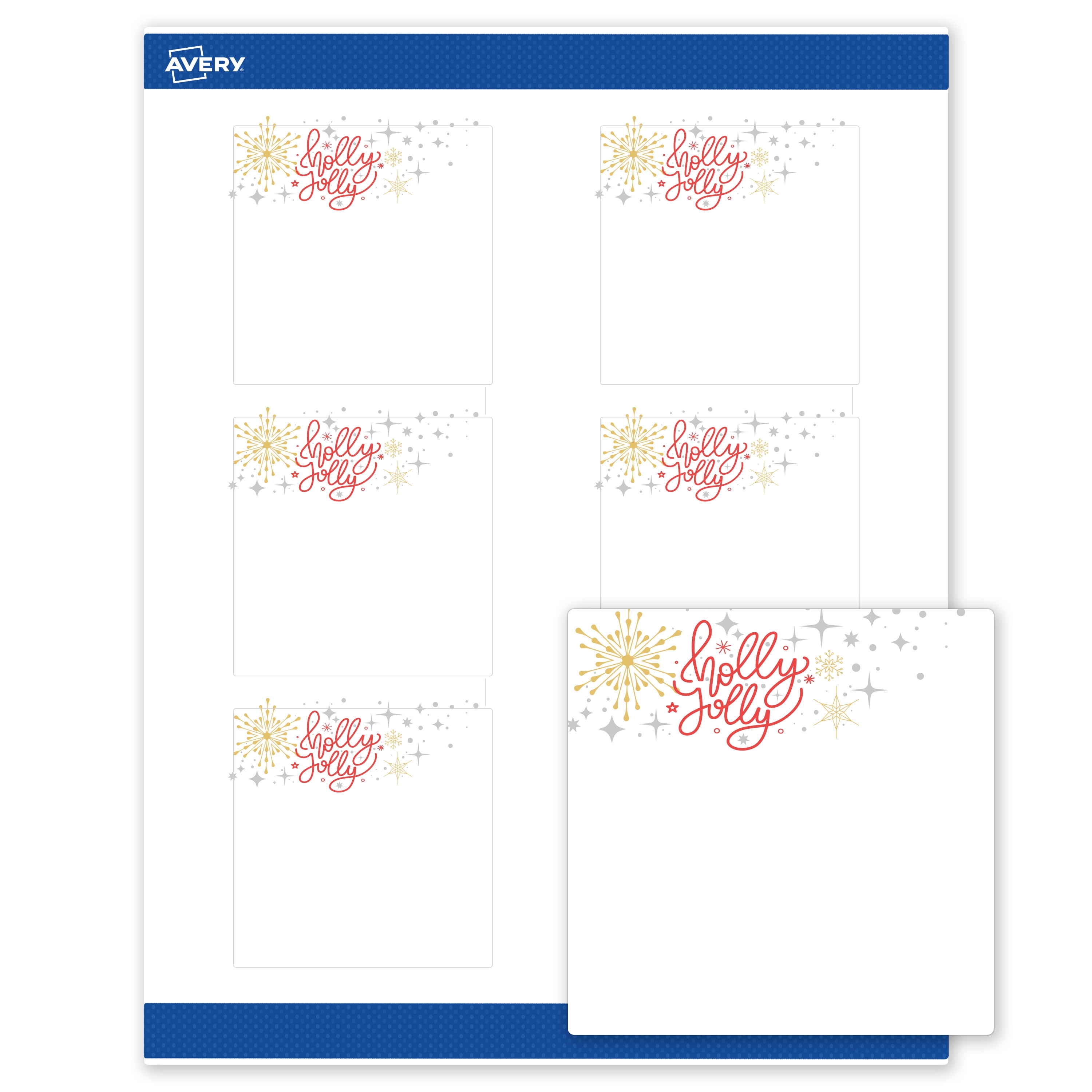 Avery Labels, 3" x 3", Matte White, Holly Jolly Metallic Sparkles