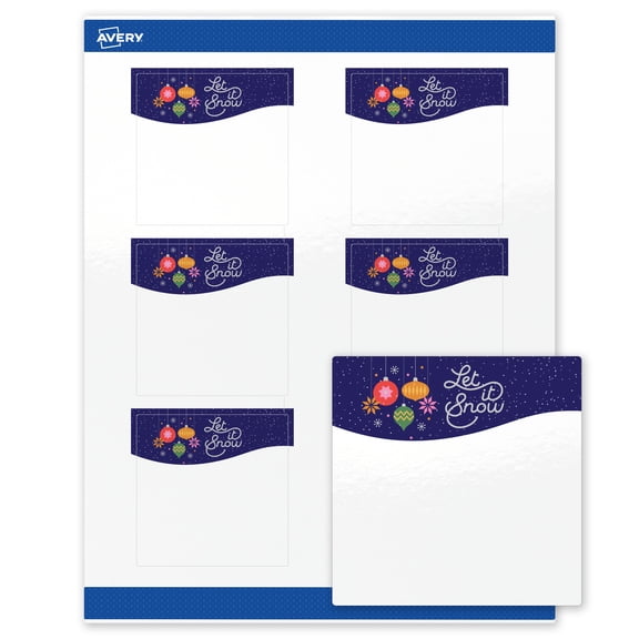 Avery Labels, 3" x 3", Glossy White, Let It Snow Design