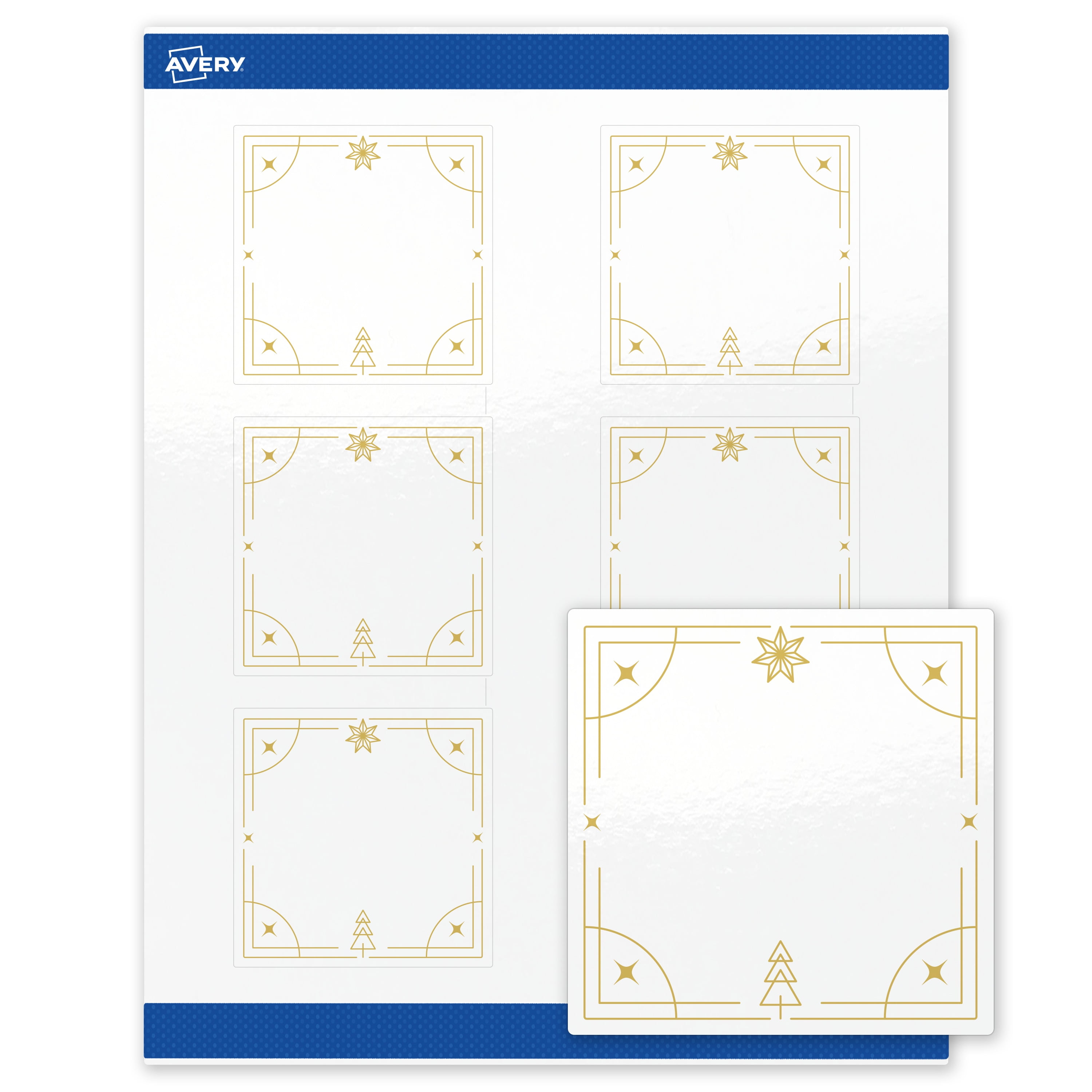 Avery Labels, 3" x 3", Glossy White, Metallic Gold Christmas Trees