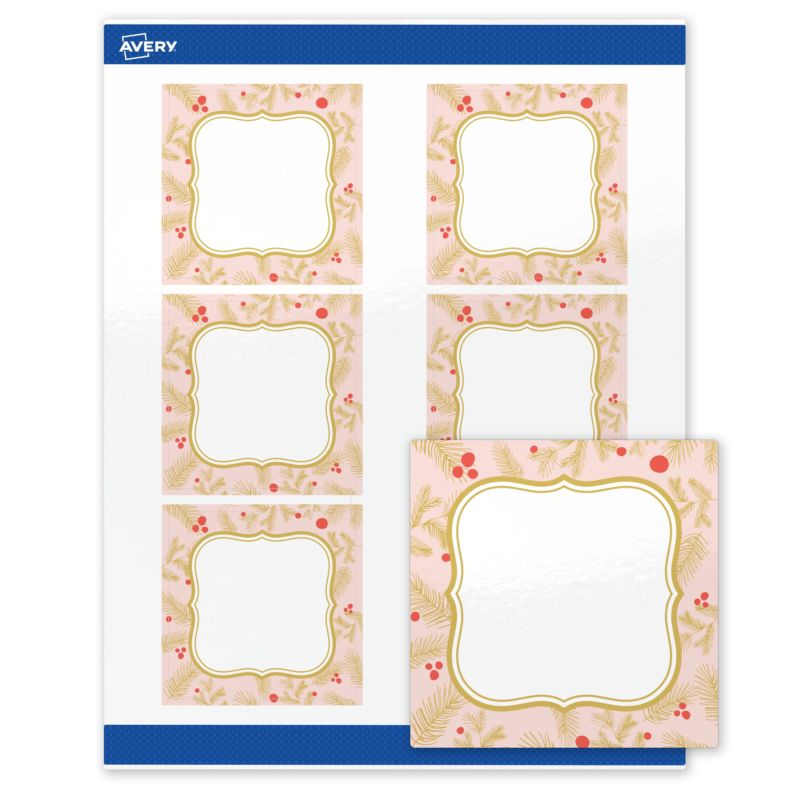 Avery Labels, 3" x 3", Glossy White, Pink & Metallic Gold Frame