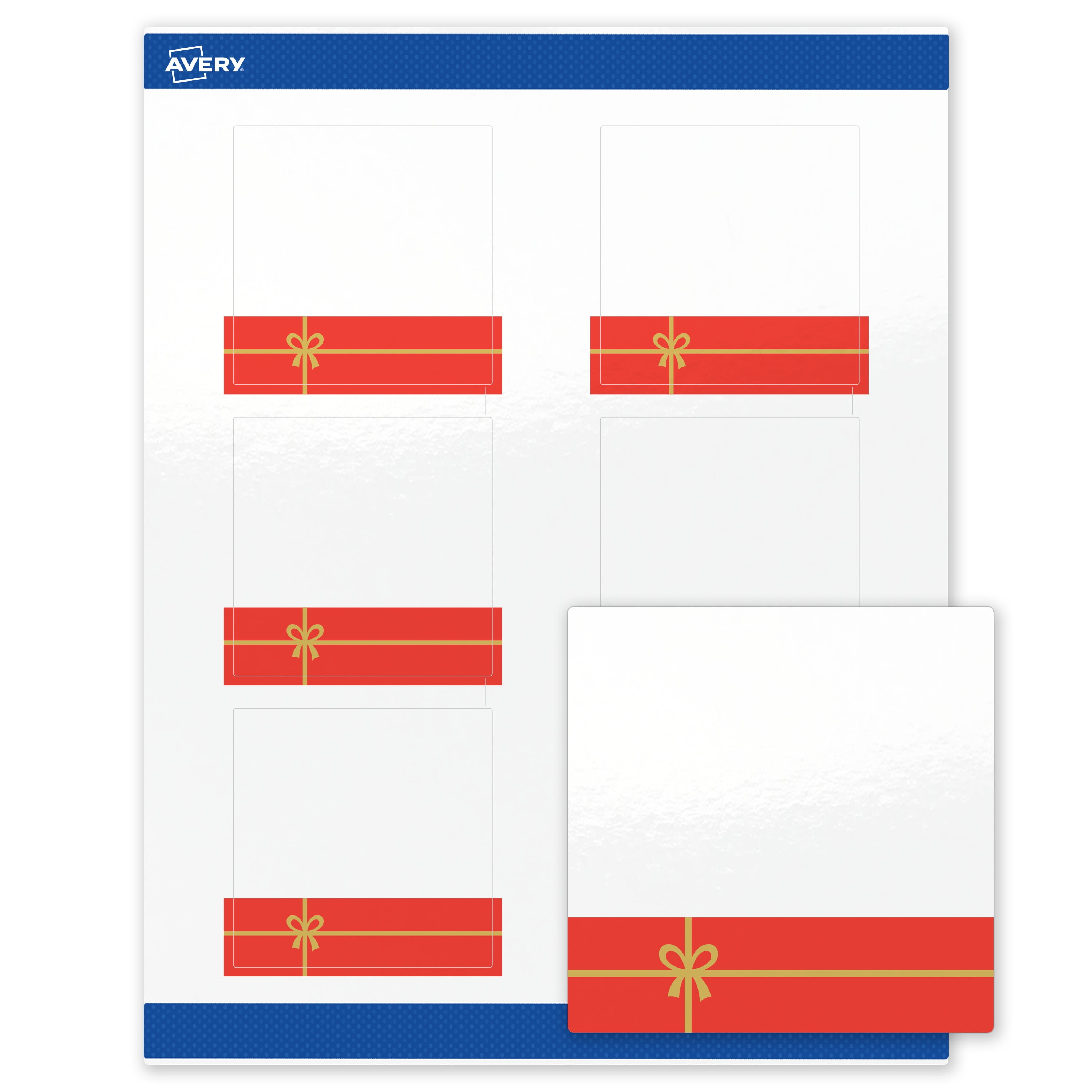 Avery Labels, 3" x 3", Glossy White, Red Gift/Metallic Gold Bow