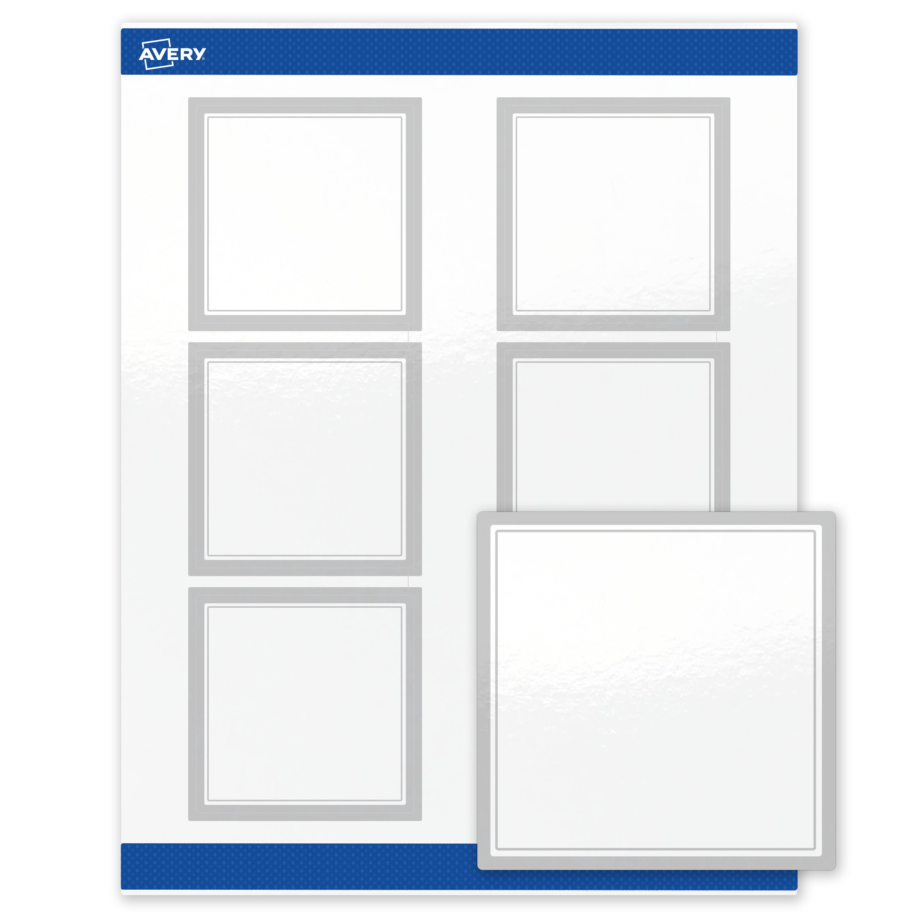 Avery Labels, 3" x 3", Glossy White, Silver Mirror Metallic