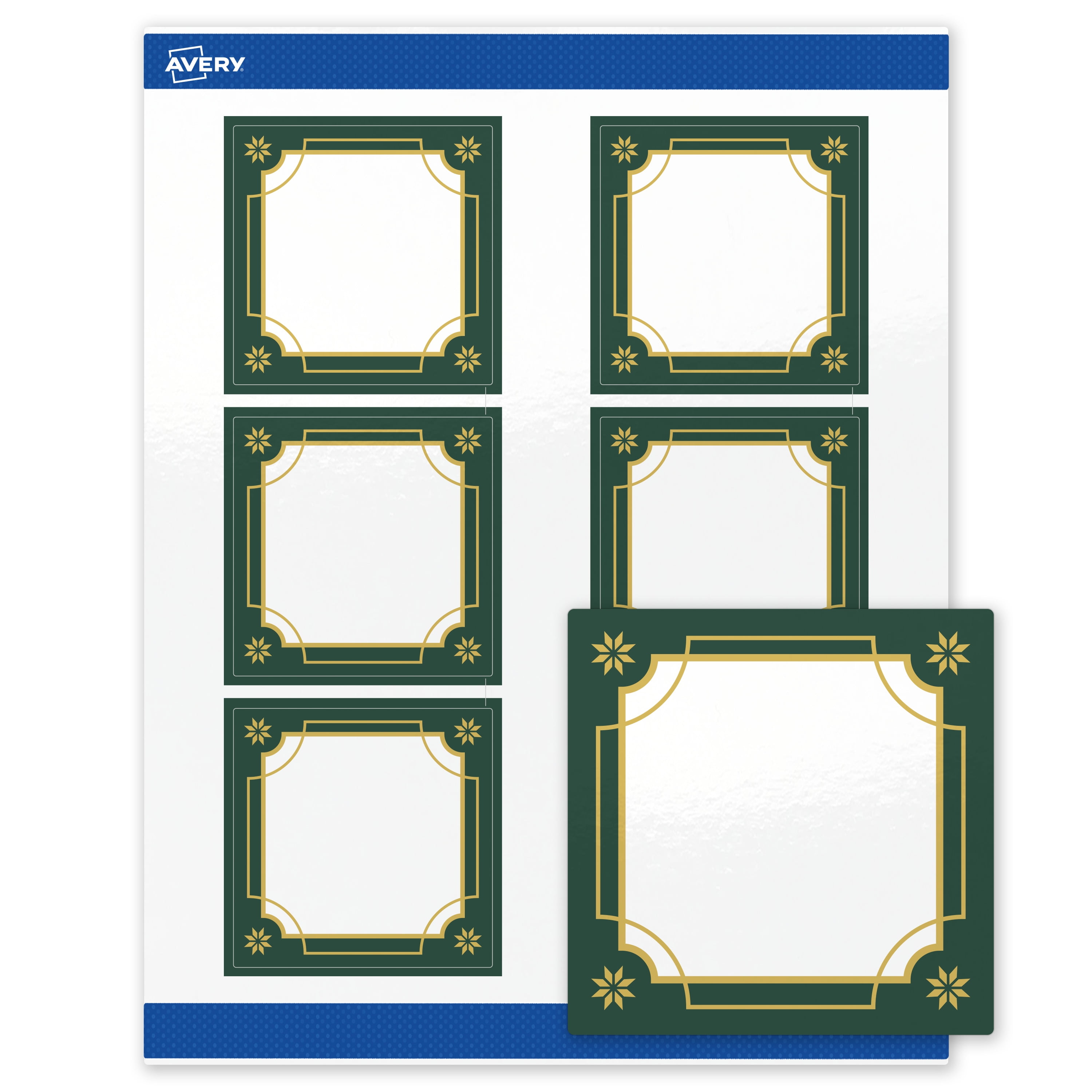 Avery Labels, 3" x 3", Gold-Green Border, Glossy, 60ct