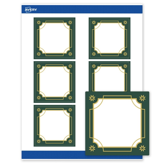 Avery Labels, 3" x 3", Gold-Green Border, Matte, 60ct
