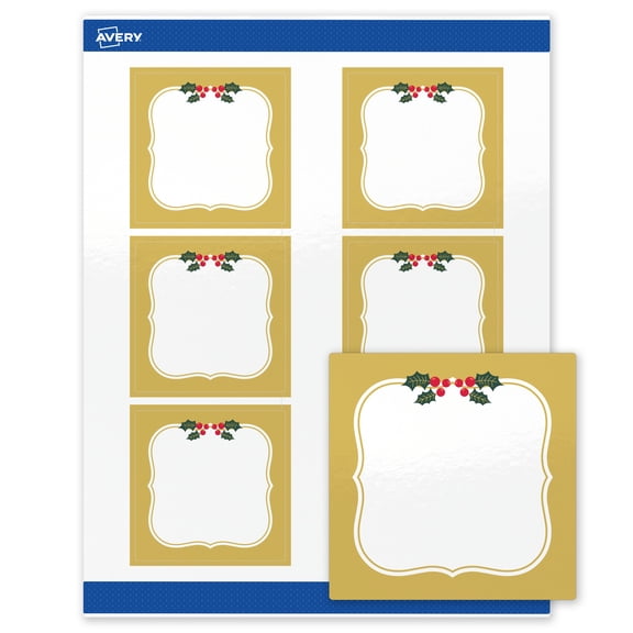 Avery Labels, 3" x 3", Gold-Metallic Berries, Glossy, 60ct