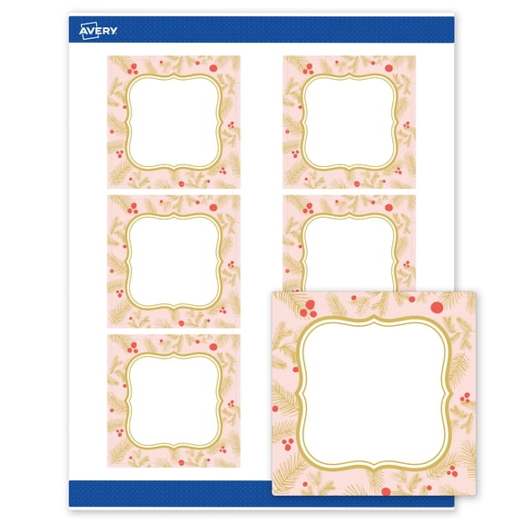 Avery® Labels, 3" x 3", Gold-Pink Berries, Matte, 60ct