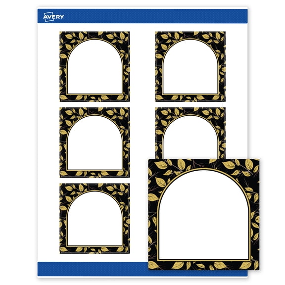 Avery Labels, 3" x 3", Matte White, Arched Black/Golden Leaves