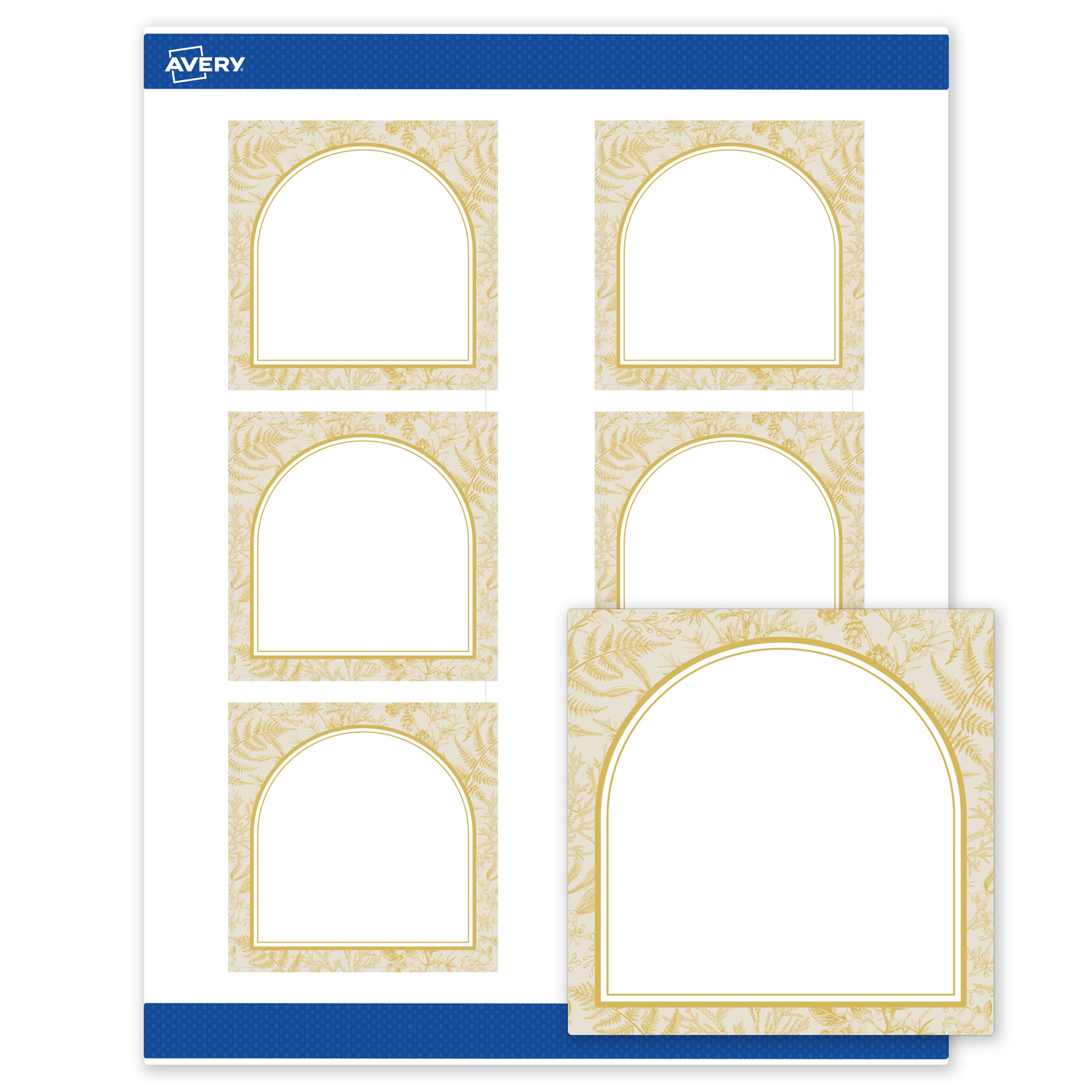 Avery Labels, 3" x 3", Matte White, Arched Metallic Gold Florals
