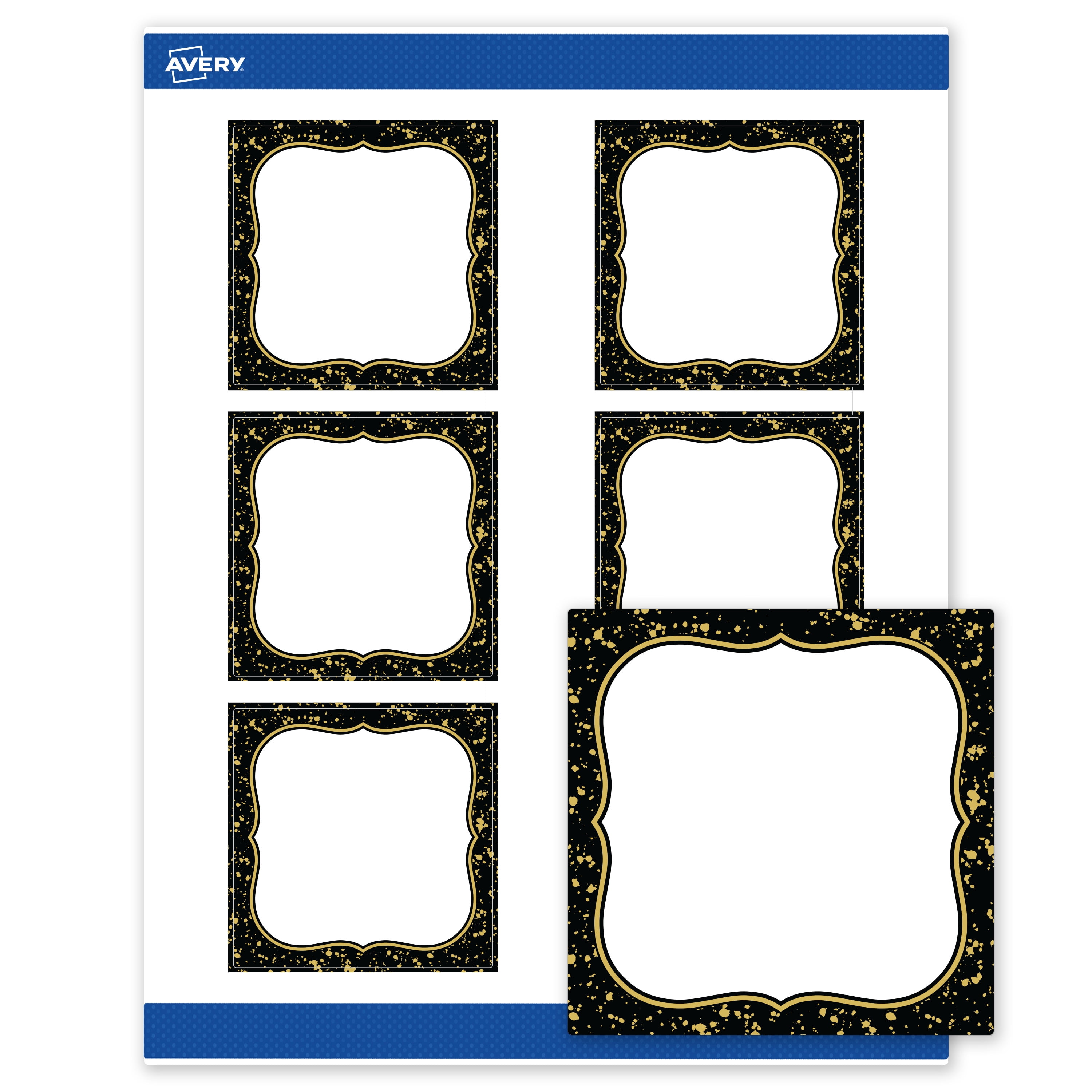Avery Labels, 3" x 3", Matte White, Black/Metallic Gold Specs