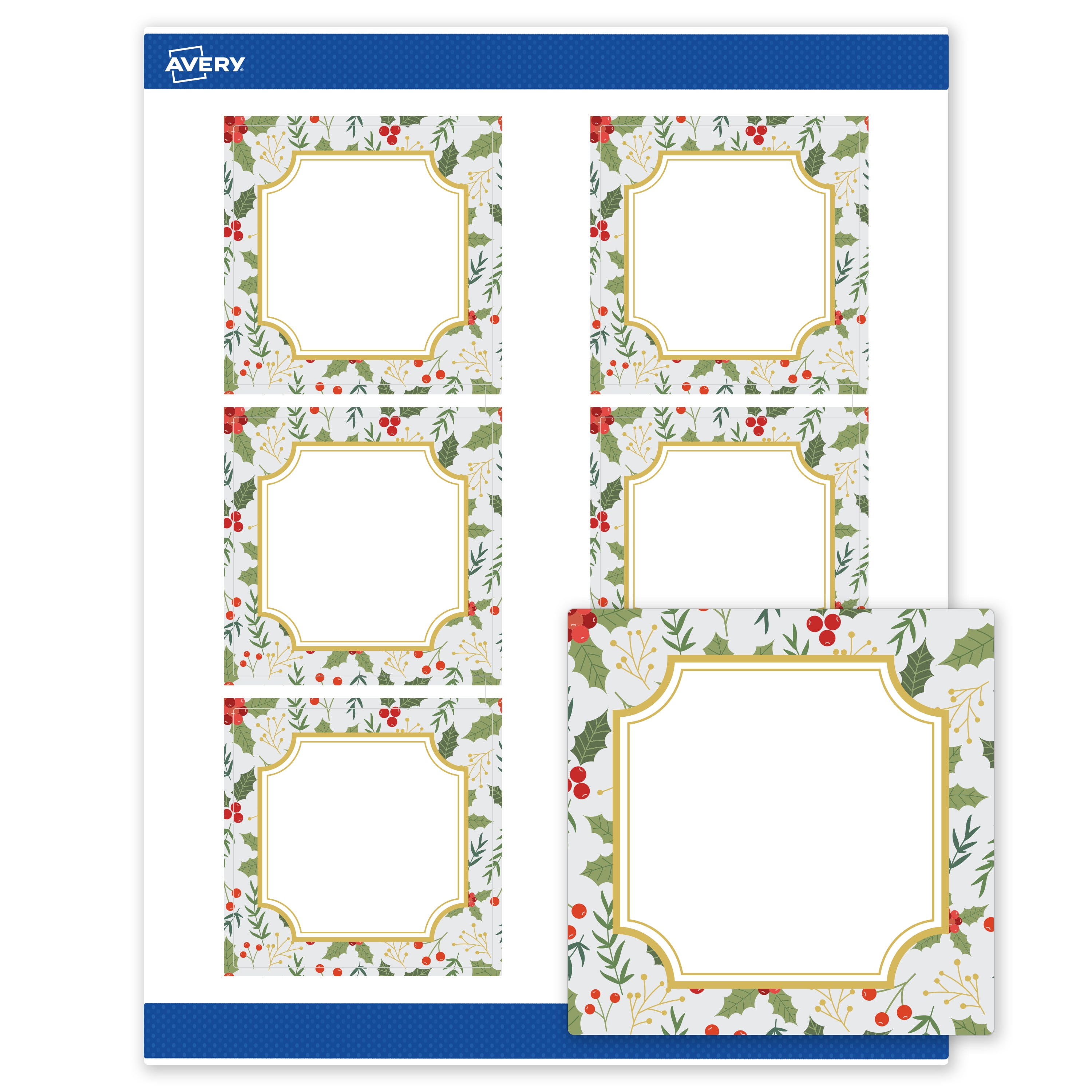 Avery Labels, 3" x 3", Matte White, Blue/Metallic Gold Frame