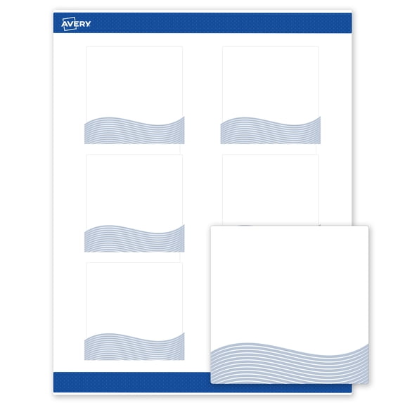 Avery Labels, 3" x 3", Matte White, Blue Waves Design