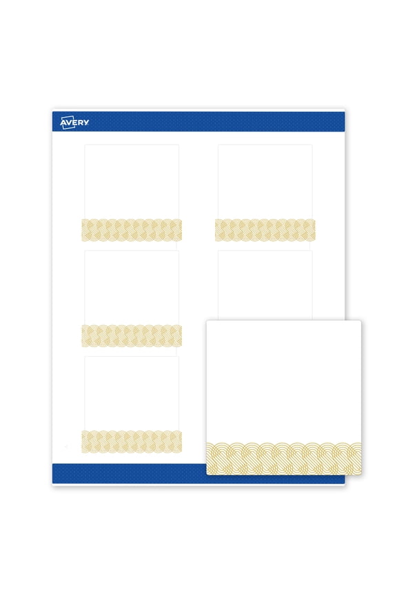 Labels, 3" x 3", Matte White, Gold Lace Trim