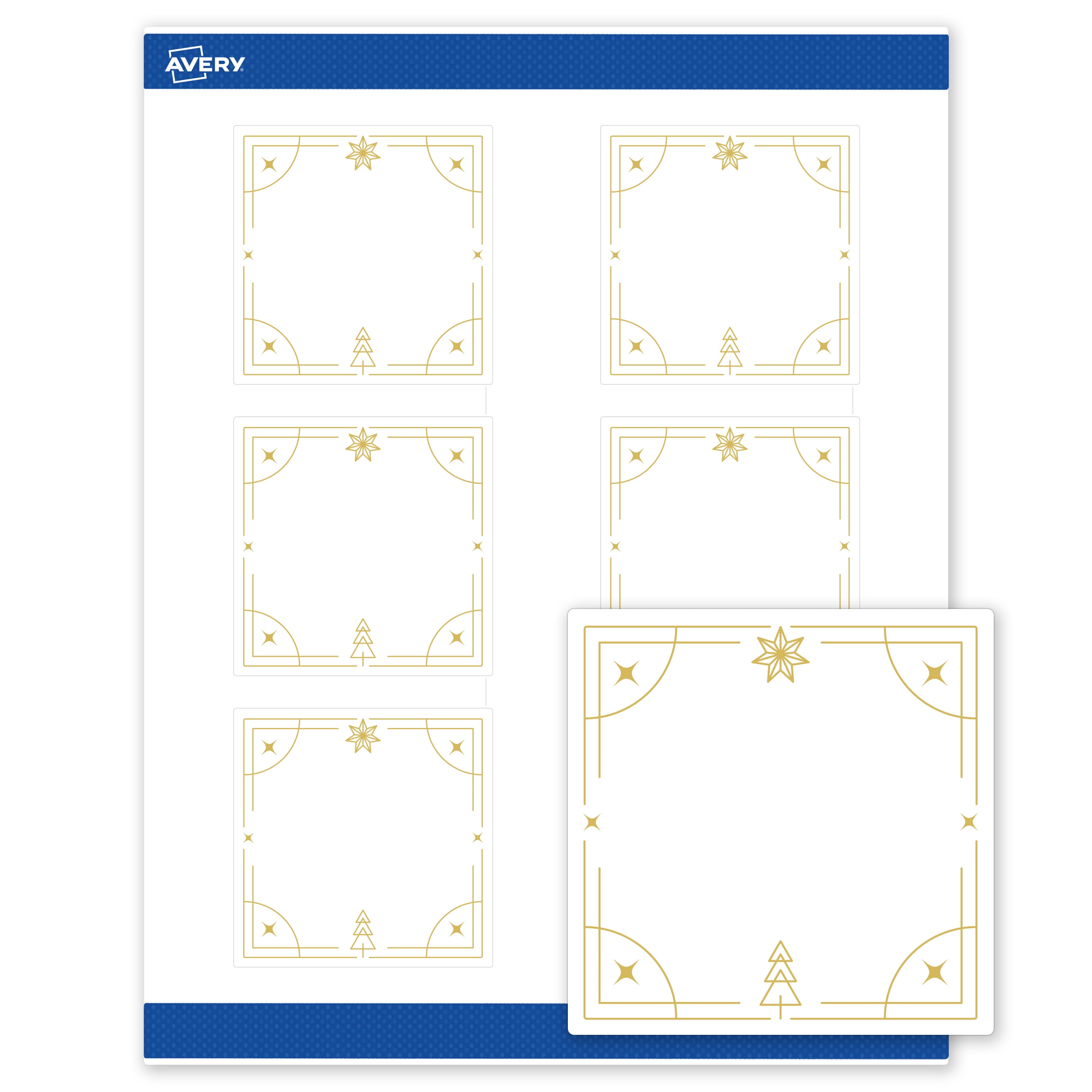 Avery Labels, 3" x 3", Matte White, Metallic Gold Christmas Trees