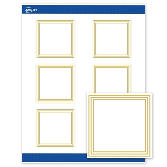 Avery Labels, 3" x 3", Matte White, Multi-Lined Gold Border