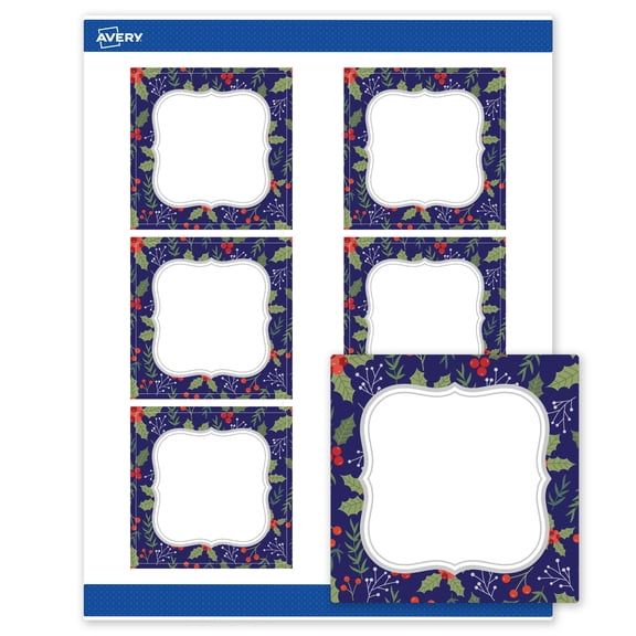 Avery Labels, 3" x 3", Matte White, Navy/Metallic Silver Frame