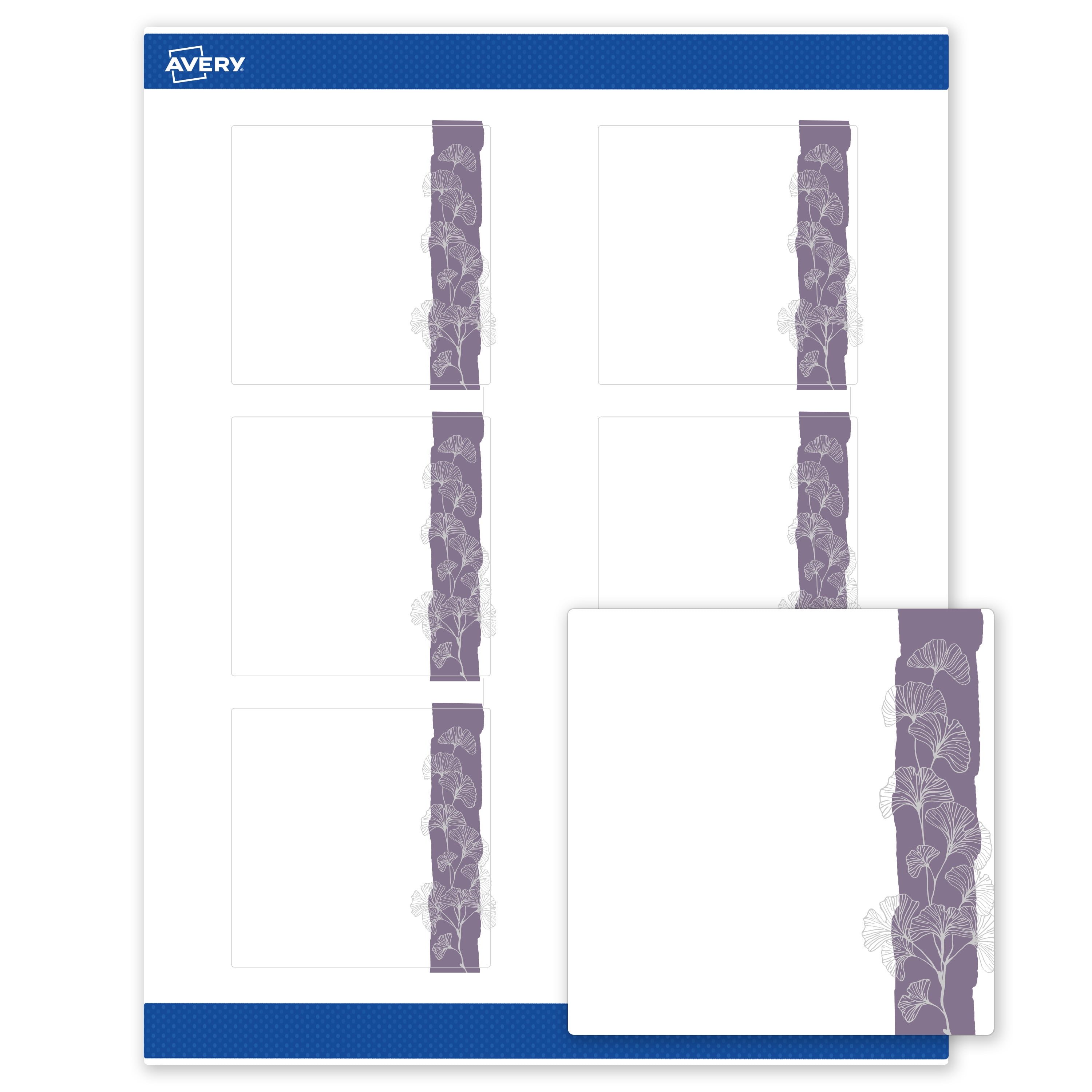 Avery Labels, 3" x 3", Matte White, Purple & Silver Gingko Leaves