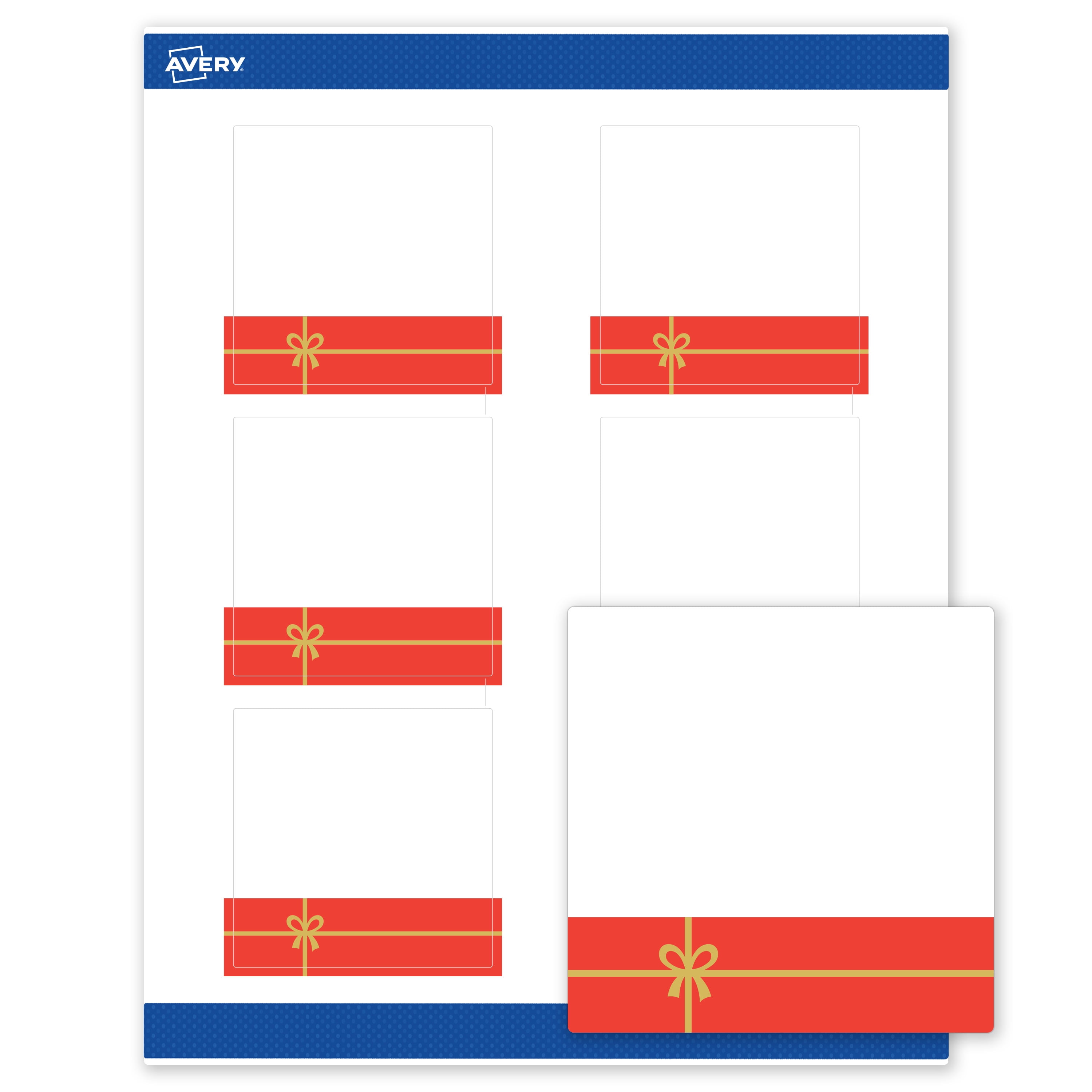 Avery Labels, 3" x 3", Matte White, Red Gift/Metallic Gold Bow
