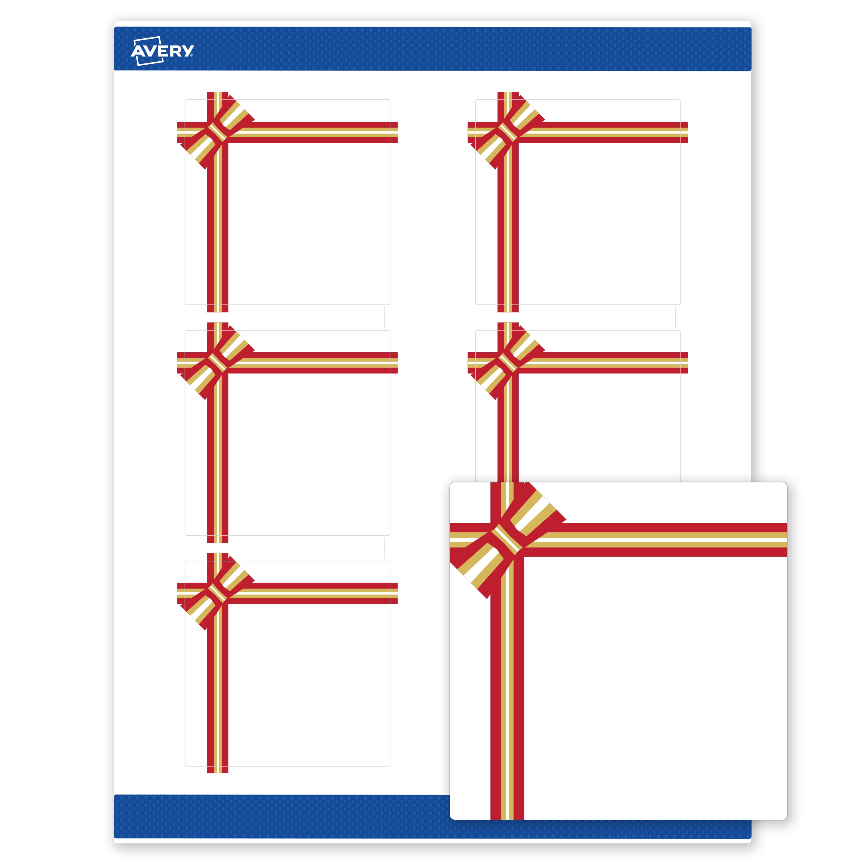 Avery Labels, 3" x 3", Matte White, Red & Metallic Gold Gift Bow