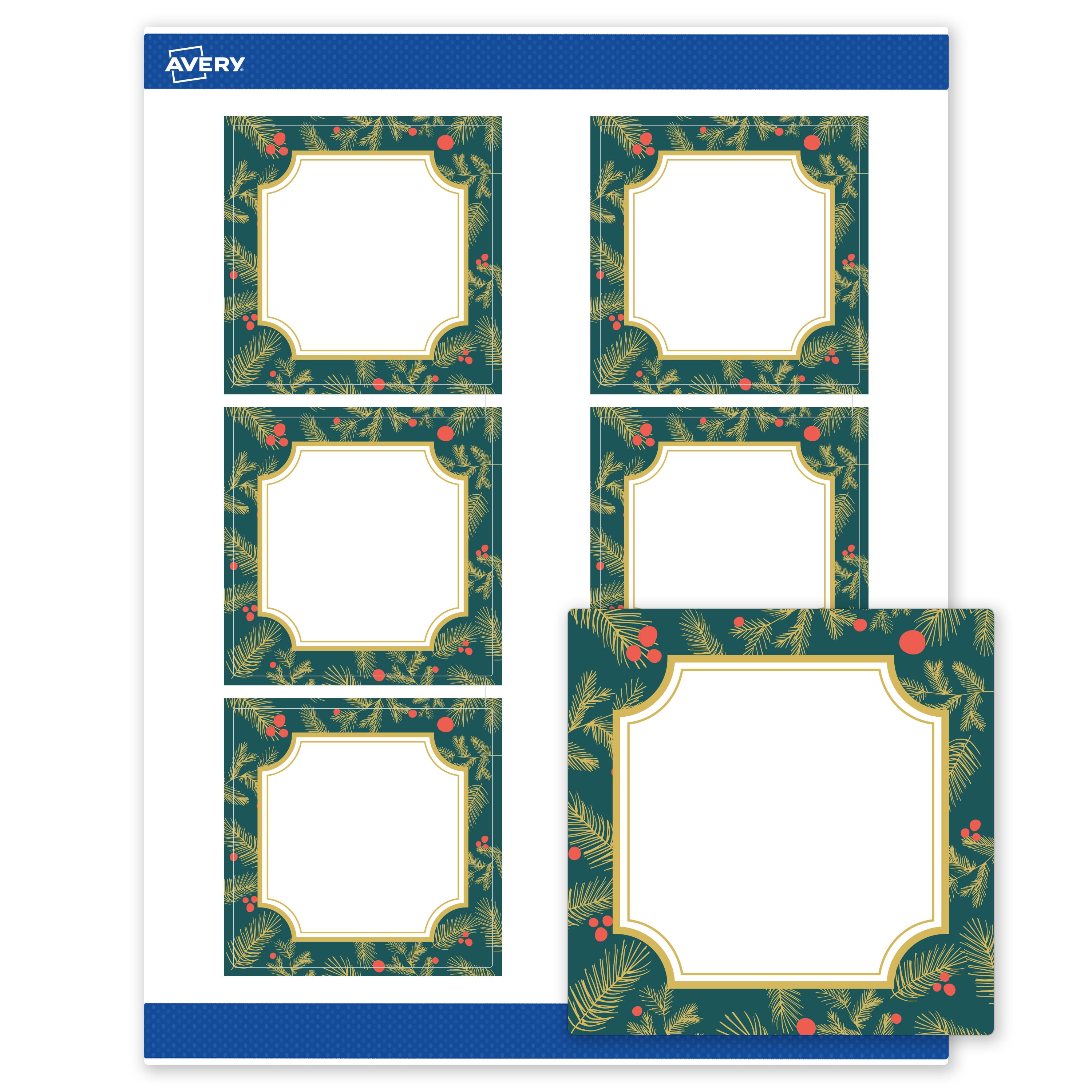 Avery Labels, 3" x 3", Matte White, Teal & Metallic Gold Frame