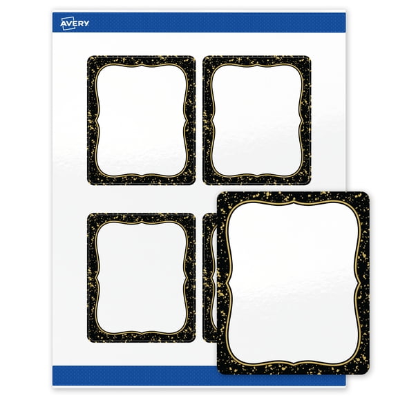 Avery Labels, 4" x 3-1/3", Black with Gold Specs Design, Glossy