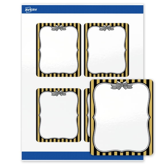 Avery Labels, 4" x 3-1/3", Gold & Black Stripes with Bow, Glossy
