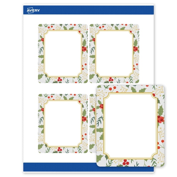 Avery Labels, 4" x 3-1/3", Gold-Blue Border Berries, Matte, 40ct