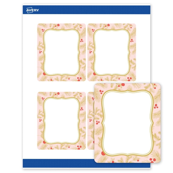 Avery Labels, 4" x 3-1/3", Gold-Pink Berries, Matte, 40ct
