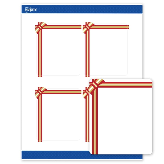 Avery Labels, 4" x 3-1/3", Gold-Red Gift Bow, Matte, 40ct