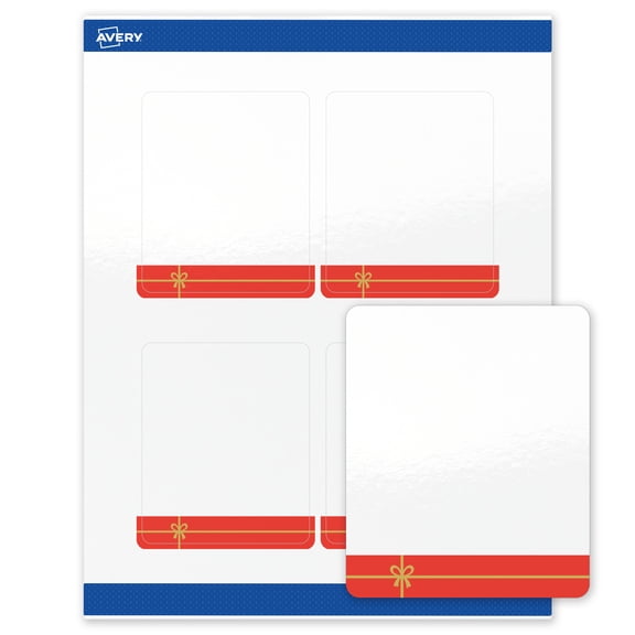 Avery Labels, 4" x 3-1/3", Gold-Red Gift, Glossy, 40ct