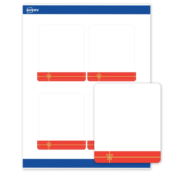 Avery Labels, 4" x 3-1/3", Gold-Red Gift, Matte, 40ct