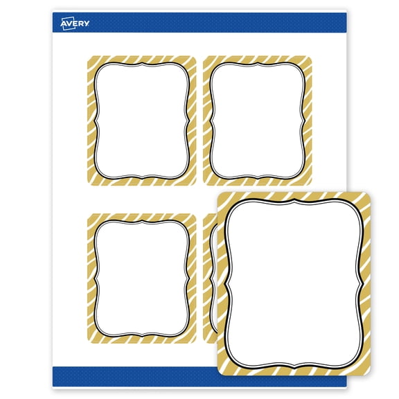 Avery Labels, 4" x 3-1/3", Gold Zebra Pattern Design, Matte