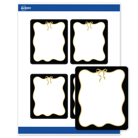 Avery Labels, 4" x 3-1/3", Matte White, Black/Metallic Gold Bow