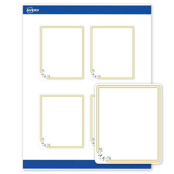 Avery Labels, 4" x 3-1/3", Matte White, Double Gold Border/Florals