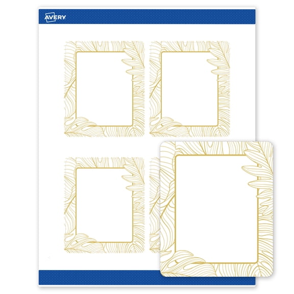 Avery Labels, 4" x 3-1/3", Matte White, Gold Monstera Leaves