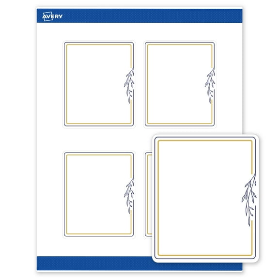 Avery Labels, 4" x 3-1/3", Matte White, Gold & Navy Border/Florals