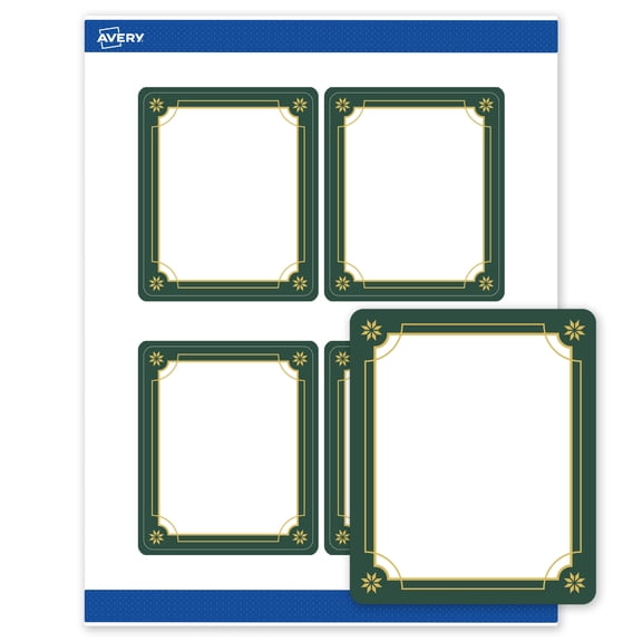 Avery Labels, 4" x 3-1/3", Matte White, Green & Metallic Gold Border