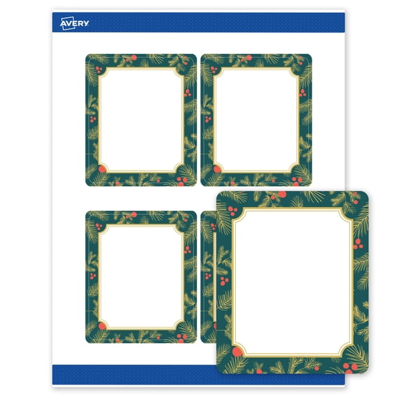 Avery Labels, 4" x 3-1/3", Matte White, Teal & Metallic Gold Frame