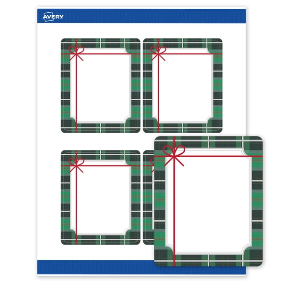 Avery Labels, 4" x 3-1/3", Silver-Green Plaid, Matte, 40ct
