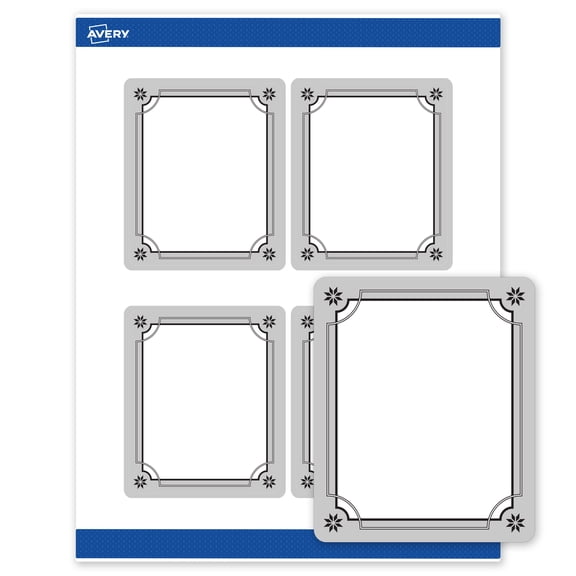 Avery Labels, 4" x 3-1/3", Silver-Metallic Black, Matte, 40ct